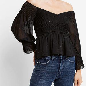 Metallic Pleated Off The Shoulder Peplum Top